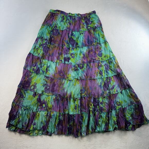 Vtg Y2K XL Maxi Skirt Tiered Gauze Boho Cotton Cottagecore Floral Prairie Gypsy - Picture 2 of 9